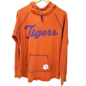 CLEMSON TIGERS Hoodie Womens Large Pullover Orange Waffle Knit Thumbholes